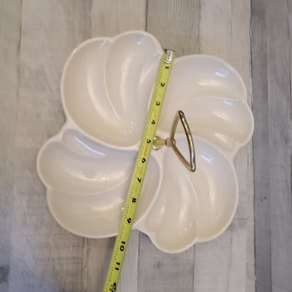 Vintage Haeger Ceramic Divided Serving Dish With Gold Handle 4 Sections Cream Fi - Picture 8 of 8